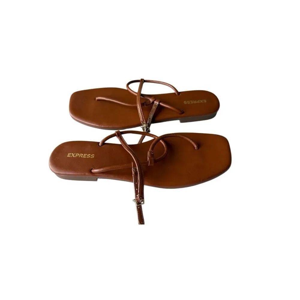 NWOT Express Womens Brown PU Leather Slingback Flat Sandals Size 9
